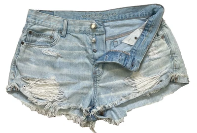 Pantalones Cortos American Eagle Tomgirl Denim Azul Rasgado Para Mujer Talla 12 Botones Mosca Foto 1 de 4