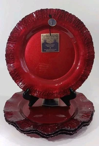 4er Set Künstlerische Akzente Rot Glas 13" Ladegerät Teller Set Türkei, Neu - Bild 1 von 1