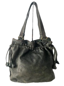 Lucky Brand Leather Bucket Shoulder Hobo Bag Tote Distressed Green Boho READ - Picture 1 of 14