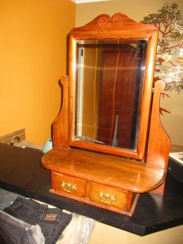 Antique Vintage Primitive Solid Pine w/Walnut Stain Dresser Top Mirror & Drawers Cover