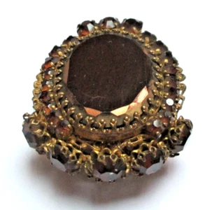 Ancienne magnifique broche pendentif couleur or cristaux topaze bijou vintage - Bild 1 von 5