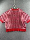 Womens Ann Taylor Red White Check Short Sleeve Crew Neck Sweater Size XL