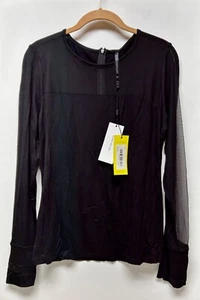 Karen Millen Asymmetric Sheer Bodice and Left Sleeve Blouse Size 12 Black NWT - Picture 1 of 9