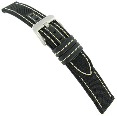 24mm Milano Black Contrast Stitching   Mens Watch Band 18480 - Image 1 of 3