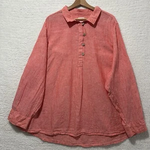Sigrid Olsen Women’s Pink 100% Linen Lagenlook Boho Roll Tab Popover Top Size 3X - Picture 1 of 9