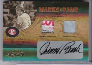JOHNNY BENCH 2005 Absolute Marks Fame Auto Laundry Tag Jersey Patch Reds 6/6 - Picture 1 of 2