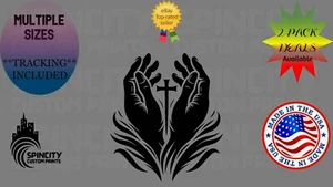 JESUS Praying Hands Cross Car Vinyl Decal Laptop Large Sticker Multiple Sizes - Picture 1 of 11