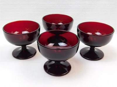 4 Anchor Hocking Royal Ruby Red Glass Pedestal Sherbet Glass Set 3" Tall - Image 1 of 4