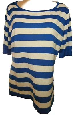 New York & Company Blue / White Striped Short Sleeve Sweater Women's Sz XL Nice - Image 1 of 4