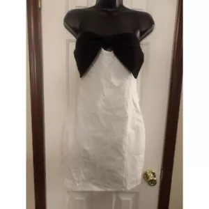 Elegant Strapless Cocktail Dress White Black Bow Detail Party Eve Wear Size M - Picture 1 of 3