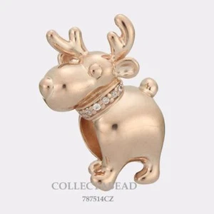 Authentic Pandora Sterling Silver ROSE Happy Reindeer CZ Bead 787514CZ - Picture 1 of 1
