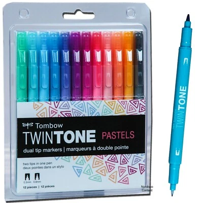 Marcadores pastel Tombow Twintone 61501, doble punta, juego de 12 marcadores Foto 1 de 4