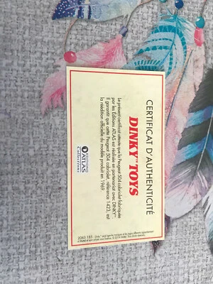 Dinky Toys Atlas Certificat D'Authenticité Ref 1423 Peugeot 504 Cabriolet - Photo 1/2