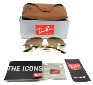 Ray-Ban Sunglasses RB3689 AVIATOR METAL II 9147/51 Gold Frame Brown Lenses 55 mm - Picture 1 of 14