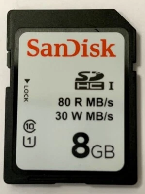 Sandisk 8Gb SD Card Class10 , Read 80Mb/s, Write 30Mb/s In a Jewel Case  - Image 1 of 4