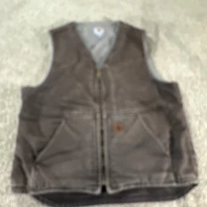 Carhartt Vest Men Large Tall Brown V26-DKB Duck Canvas Sherpa Lined No Logo - Picture 1 of 12