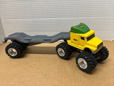 Ertl John Deere Monster Treads Semi Truck Yellow W/ Trailer Hauler Rubber Wheels - Image 1 of 4