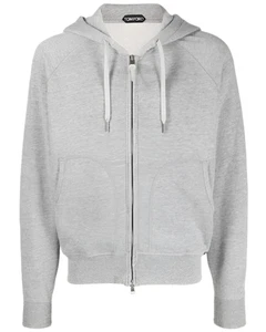 Sudadera con capucha gris claro con cordón y cremallera completa Tom Ford para hombre - Imagen 1 de 4