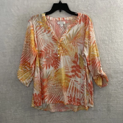Blusa Top Mujer Coral Bay Multicolor XL Floral Tropical Manga Larga Cuello en V Foto 1 de 4