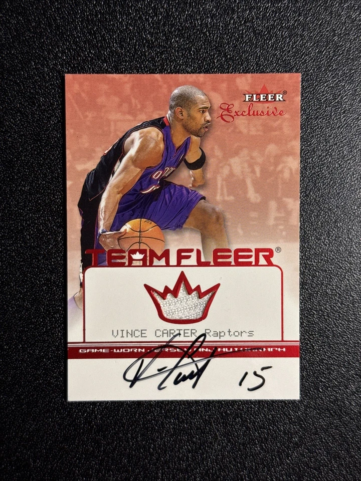2002 Fleer Skybox Vince Carter Ruby Game Worn Patch On Card Auto /100  - Image 1 of 2