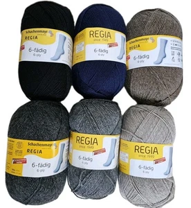6x 150g Regia Sockenwolle 6-fädig Schwarz Grau Braun Blau (66,00 €/Kg) Z613 - Bild 1 von 8