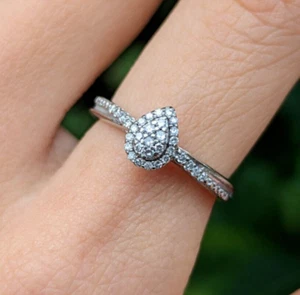 Michael Hill Pear Diamond Halo 10ct White Gold Ring Cluster Bypass Size M US 6 - Picture 1 of 9