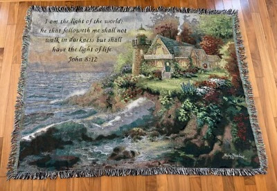 Nickey Boehme Cottage Bible Verse 52 x 70 Tapestry Throw Blanket John 8:12 - Image 1 of 4