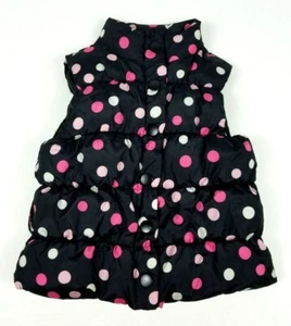 Gymboree Girls Puffer Vest XS 3-4 Black Pink Polka Dot Snap Front Sleeveless - Picture 1 of 5
