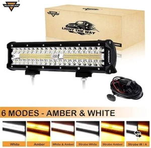 Auxbeam 12" LED Work Light Bar White/Amber/Flash 6Modes Offroad Driving Light - Picture 1 of 12