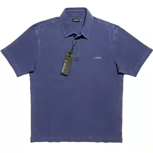 Z ZEGNA Mens Garment Dyed Logo Short Sleeve Pique Polo Shirt Blue - Picture 1 of 3