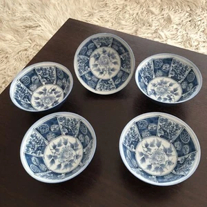 "Juego de 5 cuencos de sopa de arroz de porcelana azul TAKAHASHI 6"" ópticos octágonos florales usados en excelente estado" - Imagen 1 de 12