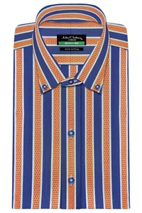 Camisa clásica con cuello polo con botones rayas anchas naranjas para hombre cena fiesta - Imagen 1 de 9