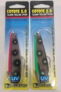 Lot of 2-Luhr-Jensen Coyote 5.0 Trolling Spoon Flo Green / Chartreuse & Flo Pink - Picture 1 of 12