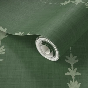 Spoonflower Wallpaper Linear Floral Dark Deep Forest Sage Green, 2' x 27" - Picture 1 of 5