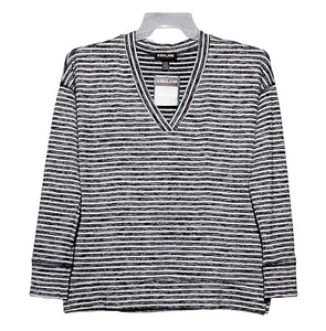 Kirkland sz:S Women's V-Neck Long Sleeve Relaxed T-Shirt Top Blouse Black Stripe - Picture 1 of 10