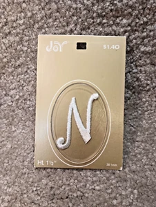 Vintage LETTER "N" Monogram Script Embroidery Sew Iron-On Appliqué, White, 1.5" - Picture 1 of 2