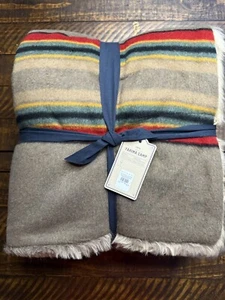Pottery Barn Pendleton® Yakima Faux Fur Back Stripe Throw Umber Multi New - Picture 1 of 2