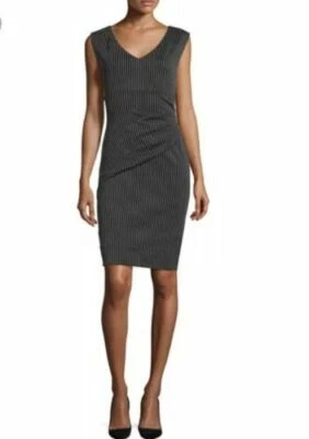Vestido Vaina Diane Von Furstenberg BEVIN Tejido Acanalado Rayas Negro Gris JT01 NUEVO CON ETIQUETAS Foto 1 de 4