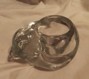 Vintage INDIANA GLASS Clear Sleeping Cat/Kitten Votive Candle Holder - Picture 1 of 4
