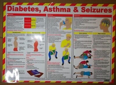 1st Aid Health & Safety  DIABETES ASTHMA & SEIZURES POSTER - 59cm X 42cm • 12.50£