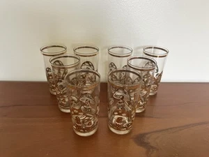 Culver MCM 22K Gold Applied Mushroom Highball Glasses Set of 8 Signed Vintage - Picture 1 of 8