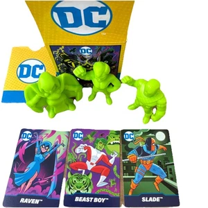 Mini figuras y tarjetas de superhéroes DC Wendy’s Kid’s Meal Toy Set #4 verde CAJA ABIERTA - Imagen 1 de 6