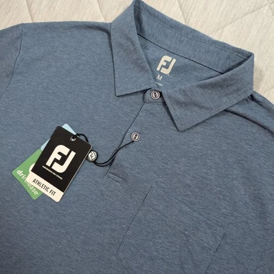 FootJoy Dri release Jersey Polo Mens Medium Indigo Heather Golf Pocket Stretch - Image 1 of 4