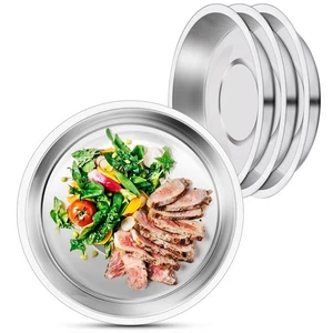 Deep Metal Dinner Plate, 4 Set 10.2 inch 304(18/8) Stainless Steel Plates, Re... - Picture 1 of 7