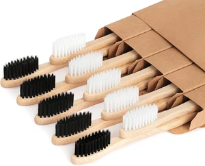Biodegradable Bamboo Toothbrushes, 10 Piece BPA Free Soft Bristles Toothbrushes, - Picture 1 of 12