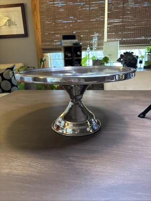 Pedestal de aluminio vintage de 12,5" de diámetro soporte de exhibición de pasteles con patas de 7" de alto Foto 1 de 4