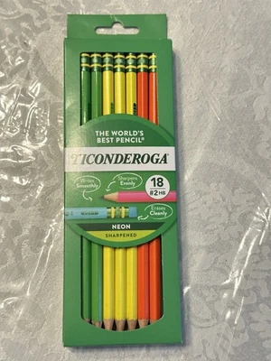 НОВЫЕ 18 шт. заточенные неоновые карандаши TICONDEROGA #2 HB ~ школьные принадлежности для домашнего обучения - Изображение 1 из 4