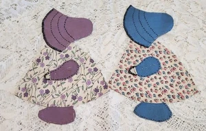Lot of 2 Vintage Hand-made Sun Bonnet Sues, 10x7"; for Crafts,Scrapbook & Quilts - Picture 1 of 2