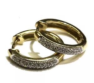 New 10k yellow gold SI1 H .25ct round diamond hoop huggie earrings 4.0g ladies - Picture 1 of 9
