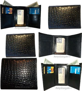 Lote de 6 Cartera Estilo Italiano Cuero Estampado Cocodrilo Hombre Negra Triple Nueva con Etiquetas - Imagen 1 de 12